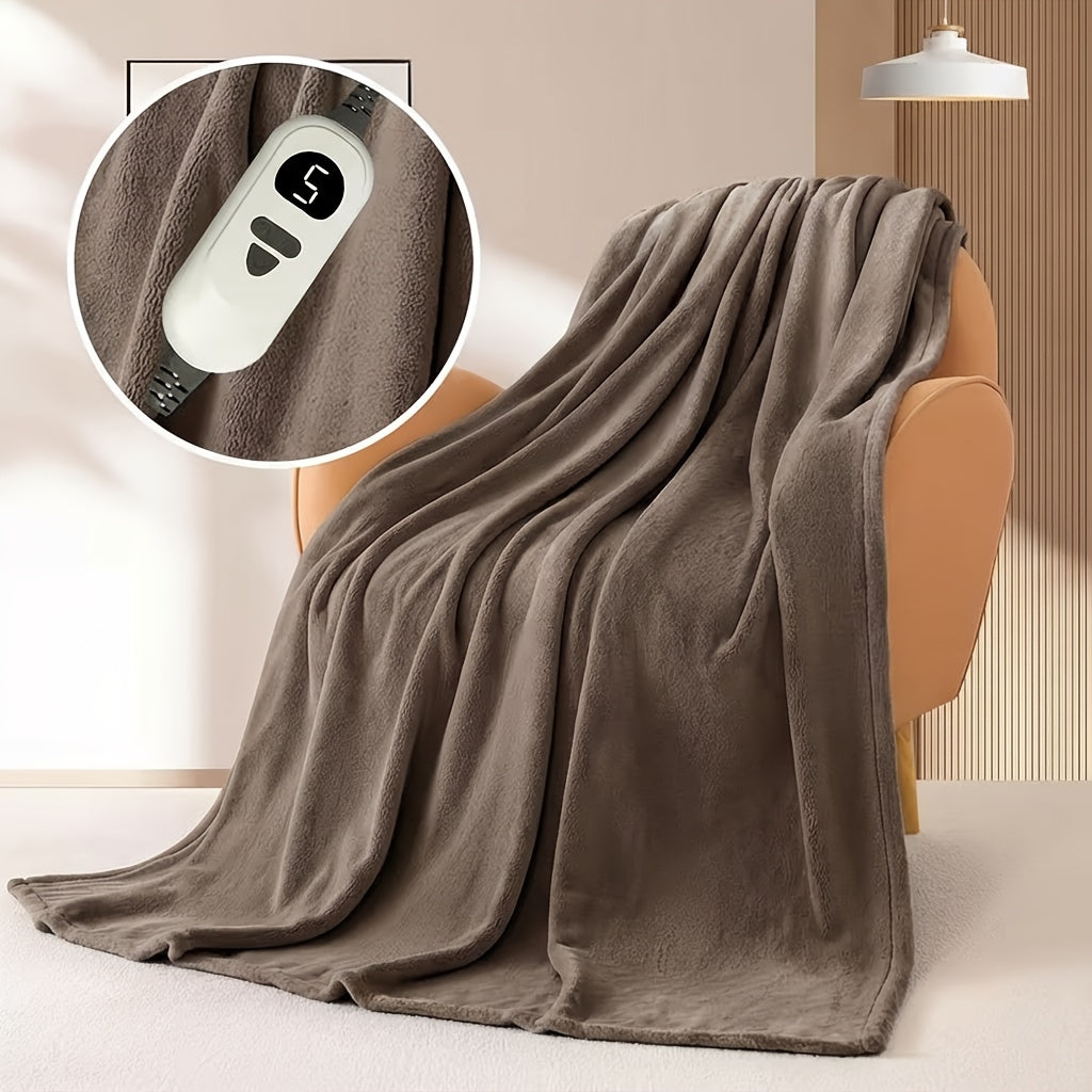 Couverture chauffante flanelle sable – sur fauteuil