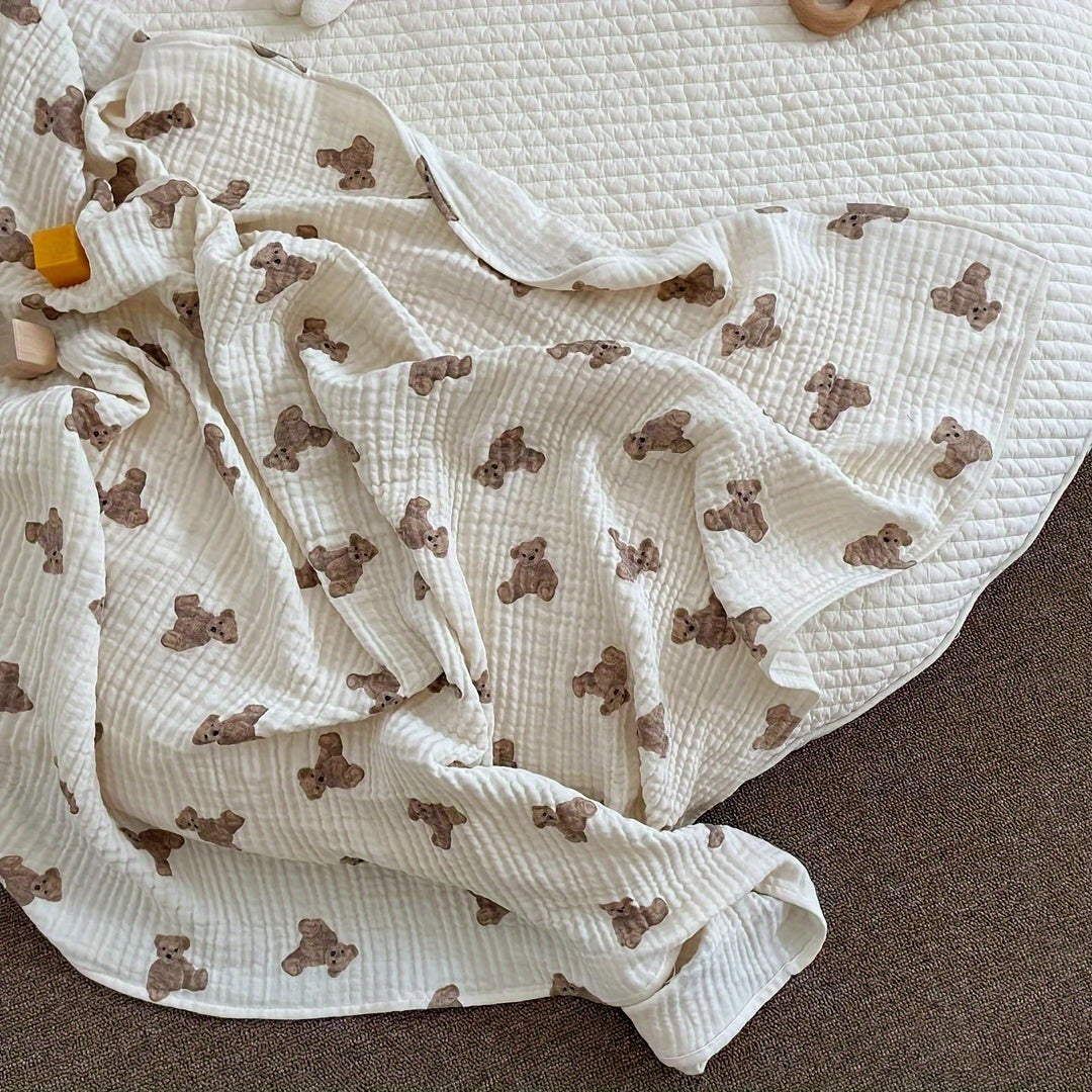 Couverture bébé en gaze de coton motif ours – gros plan tissu Image
