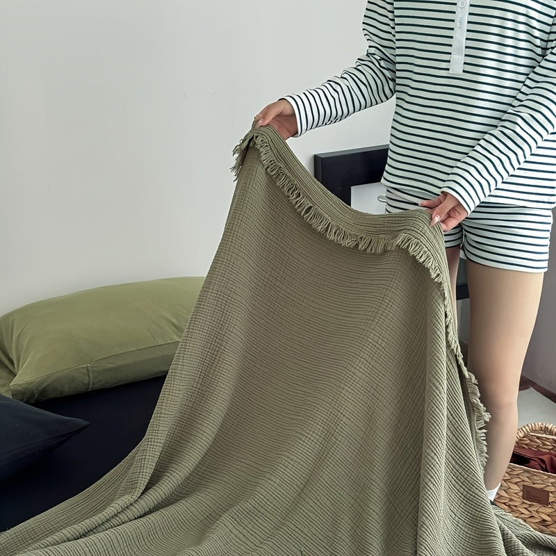 Plaid en gaze de coton bohème – Vert sauge