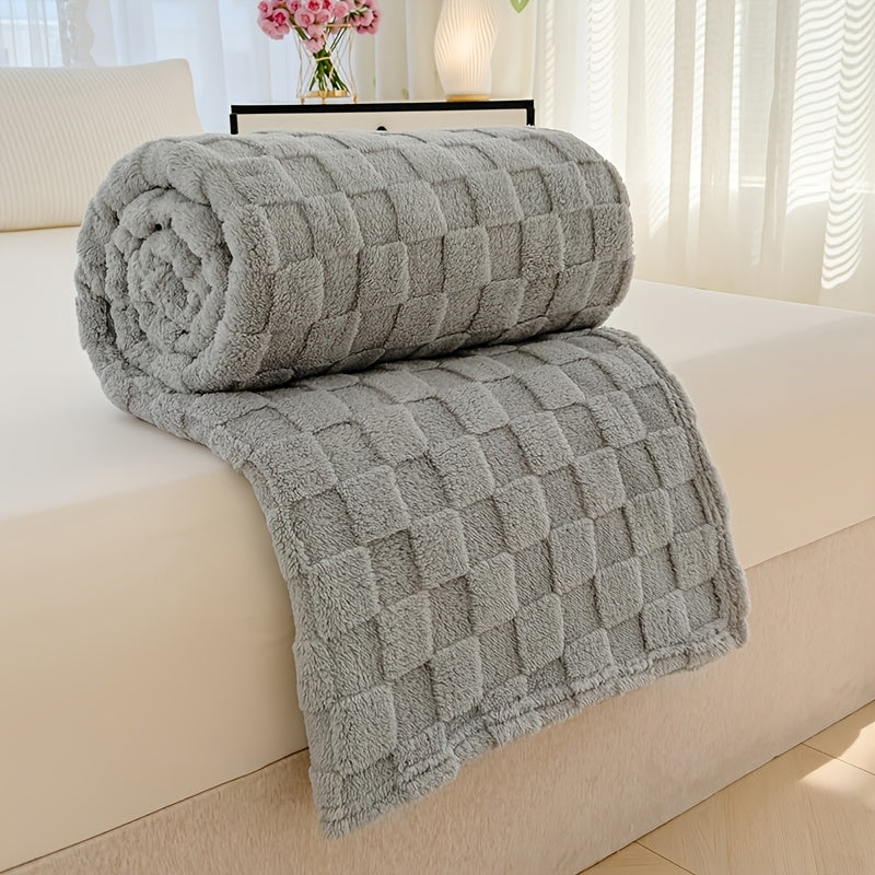Plaid en peluche à motif damier – Gris