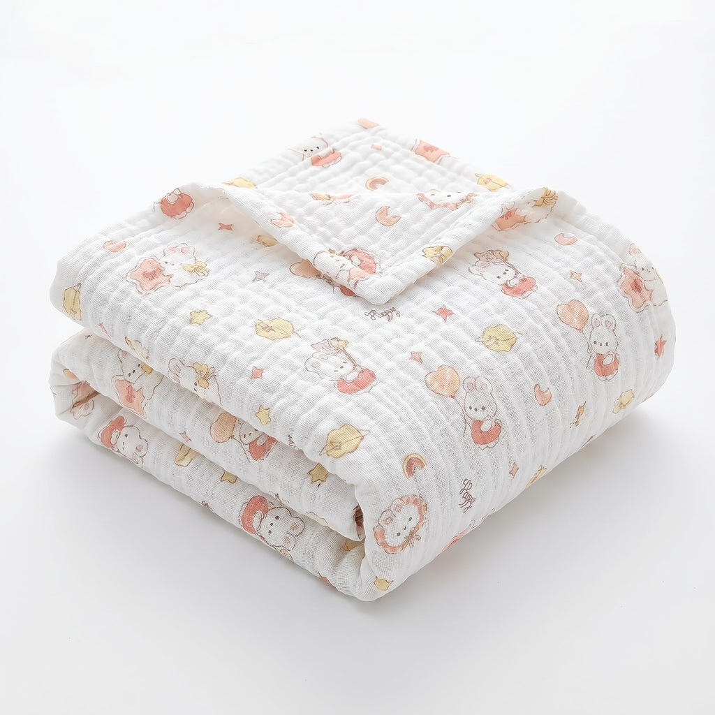 Couverture bébé en mousseline épaisse – Ballon lapin rose