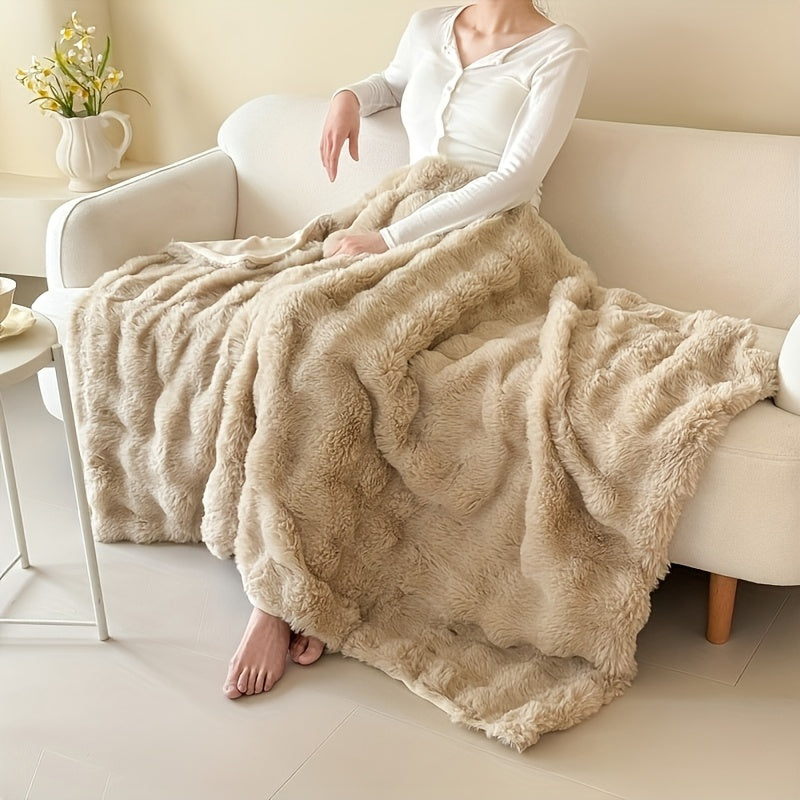 Plaid fausse fourrure double épaisseur – Camel