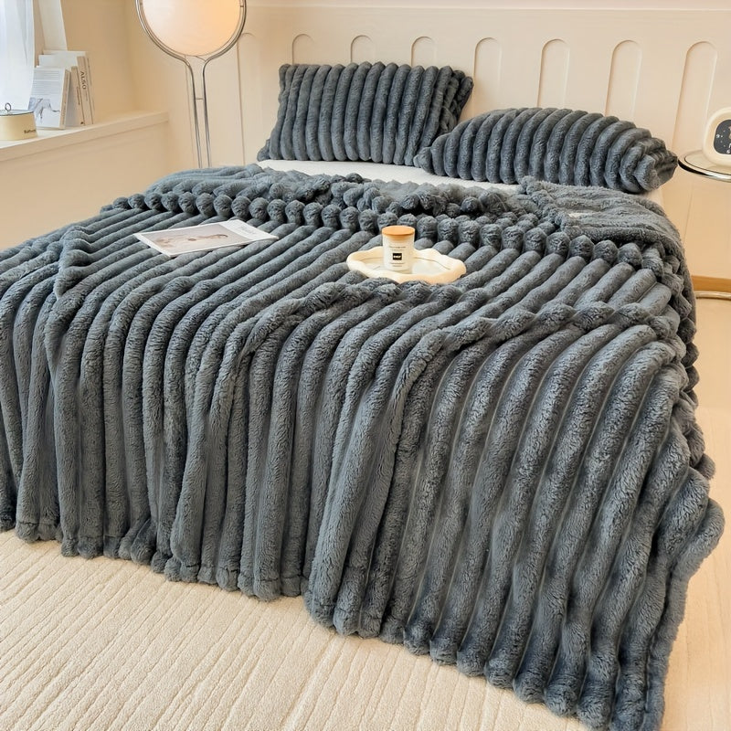 Plaid fausse fourrure peluche – Gris anthracite