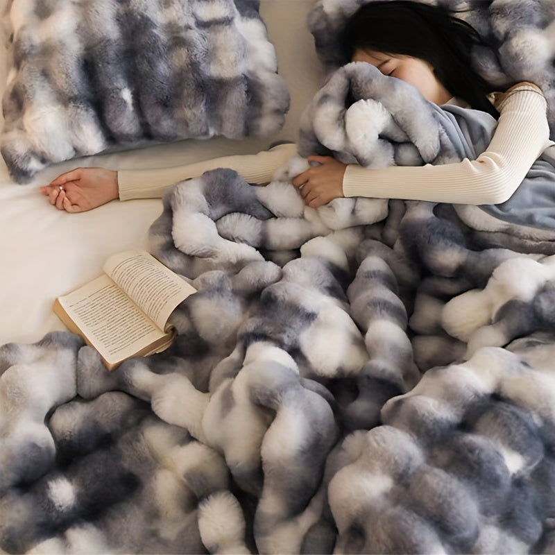 Plaid en fausse fourrure vintage – Bleu