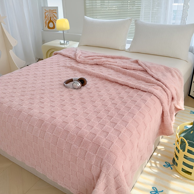Plaid en peluche à motif damier – Rose