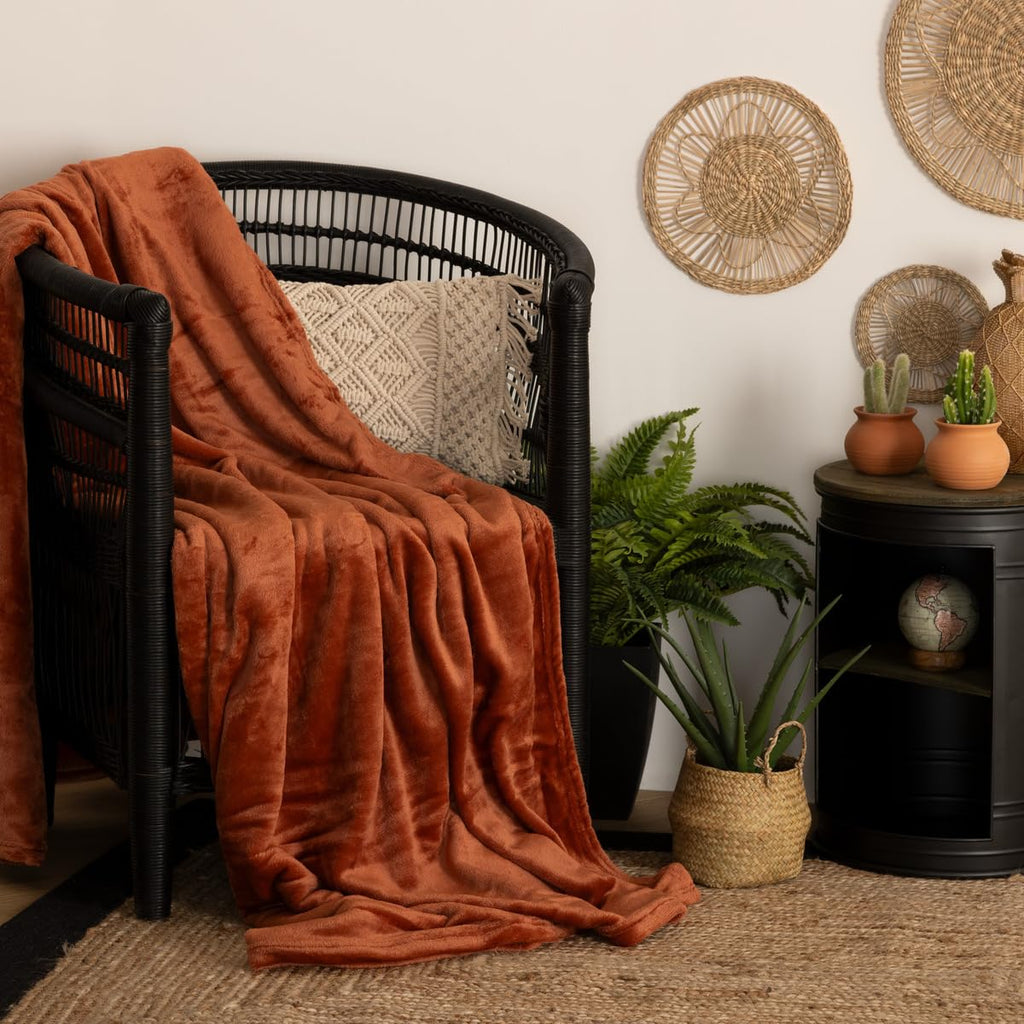 Plaid en flanelle terracotta – ambiance salon bohème
