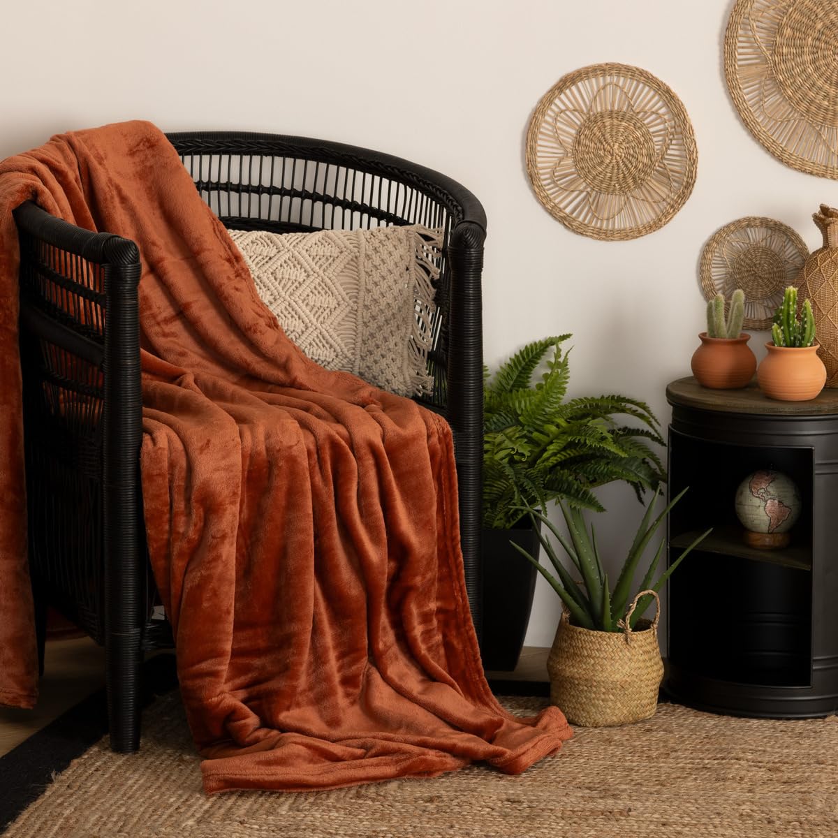Plaid en flanelle terracotta – ambiance salon bohème