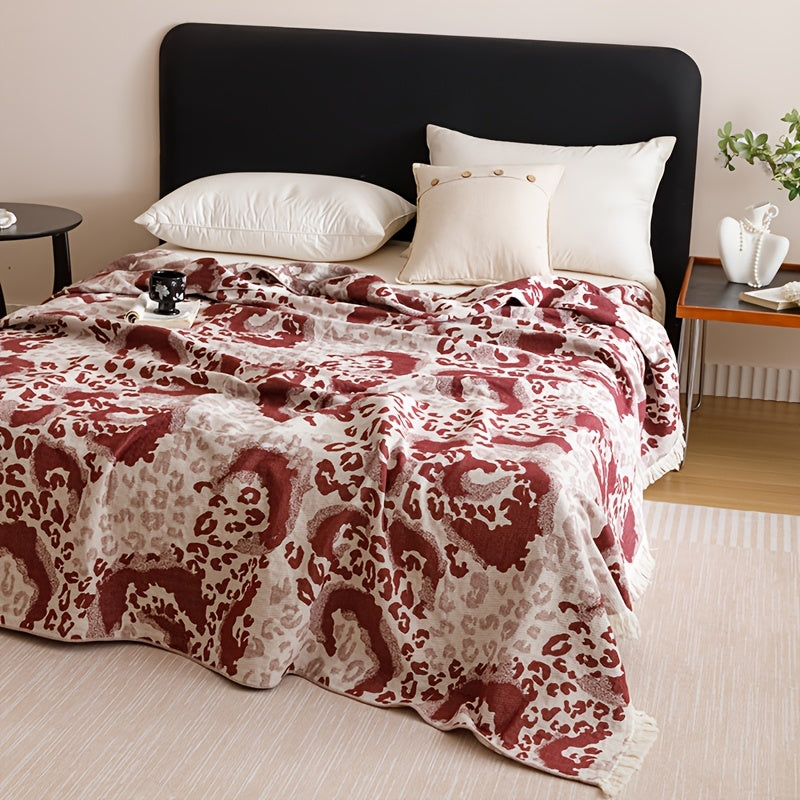 Plaid en coton jacquard à franges – motif léopard terracotta Image