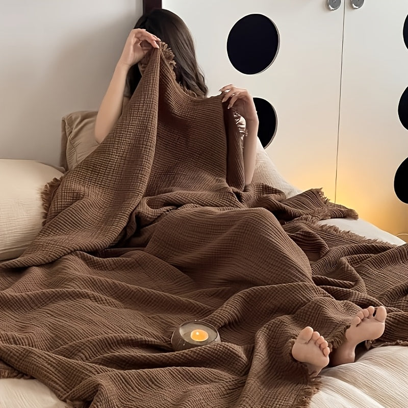 Plaid en gaze de coton uni – Marron