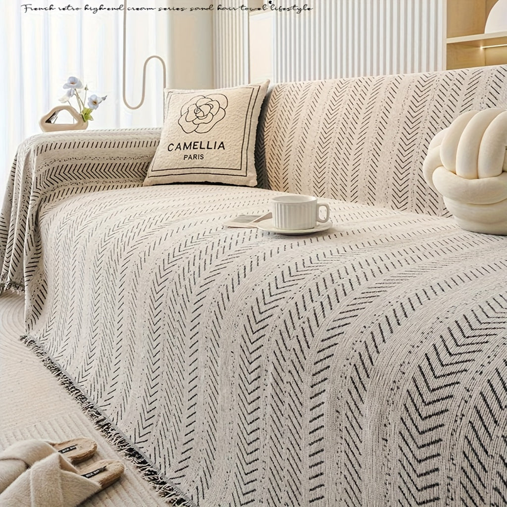 Plaid en chenille à motif chevrons – Noir