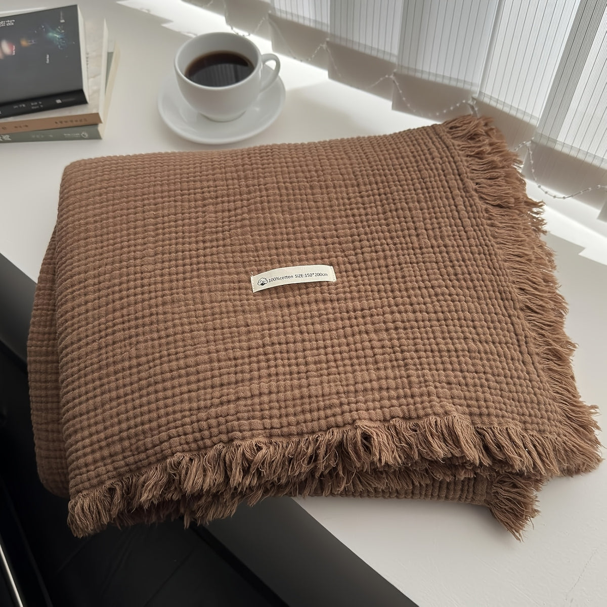 Plaid en gaze de coton bohème – Marron Image