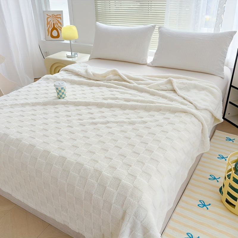 Plaid en peluche à motif damier – Blanc