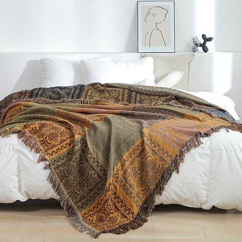 Plaid jacquard bohème à médaillons – coloris jaune