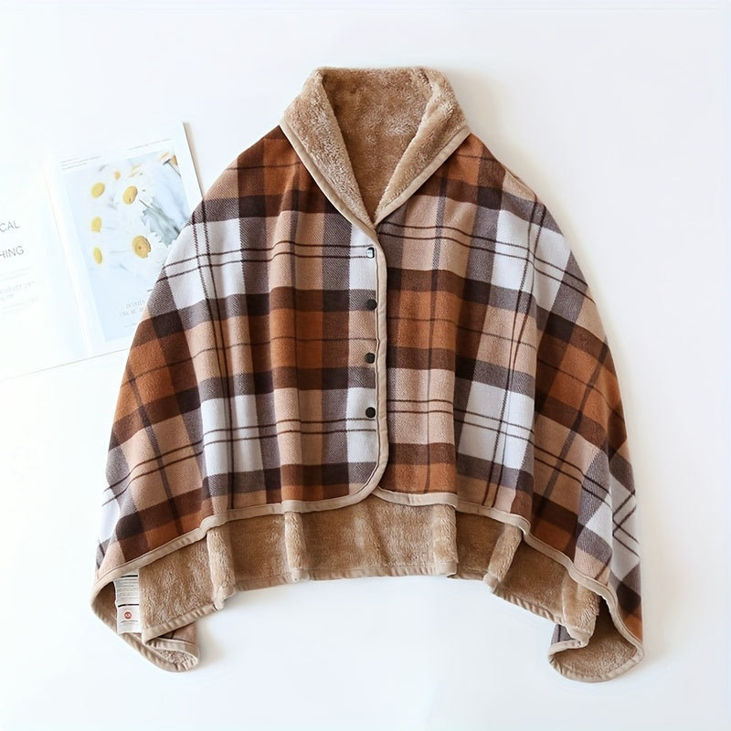 Poncho plaid à carreaux marron et café