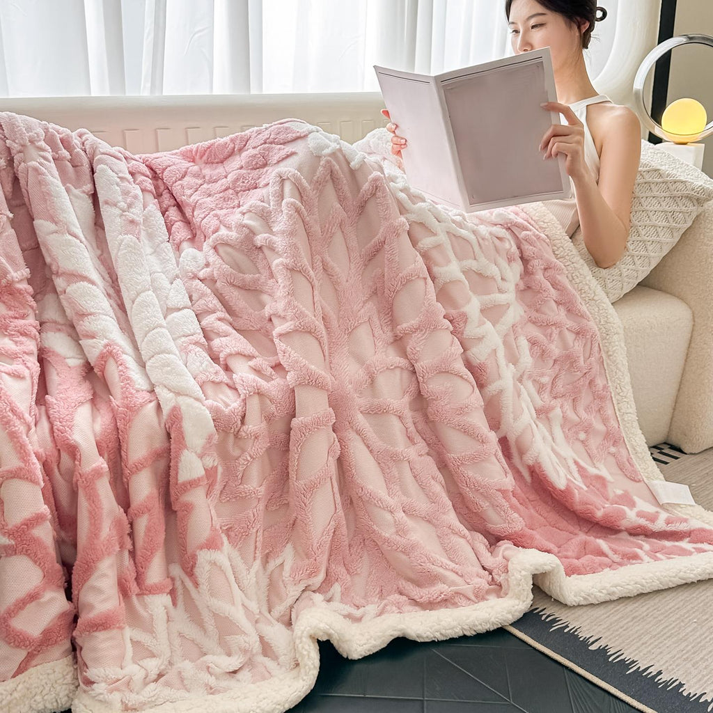 Plaid polaire jacquard ajouré – coloris rose