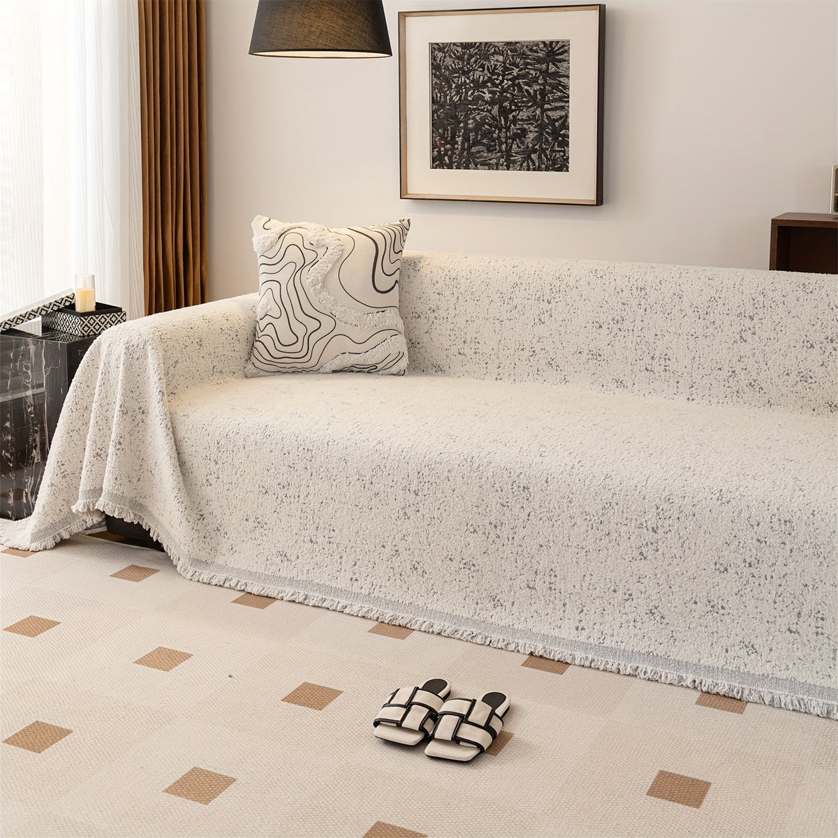 Plaid chenille chiné épais – coloris gris clair