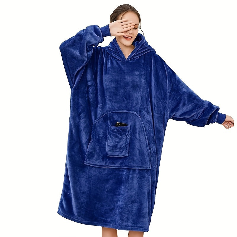 Plaid sweat à capuche longue bleu