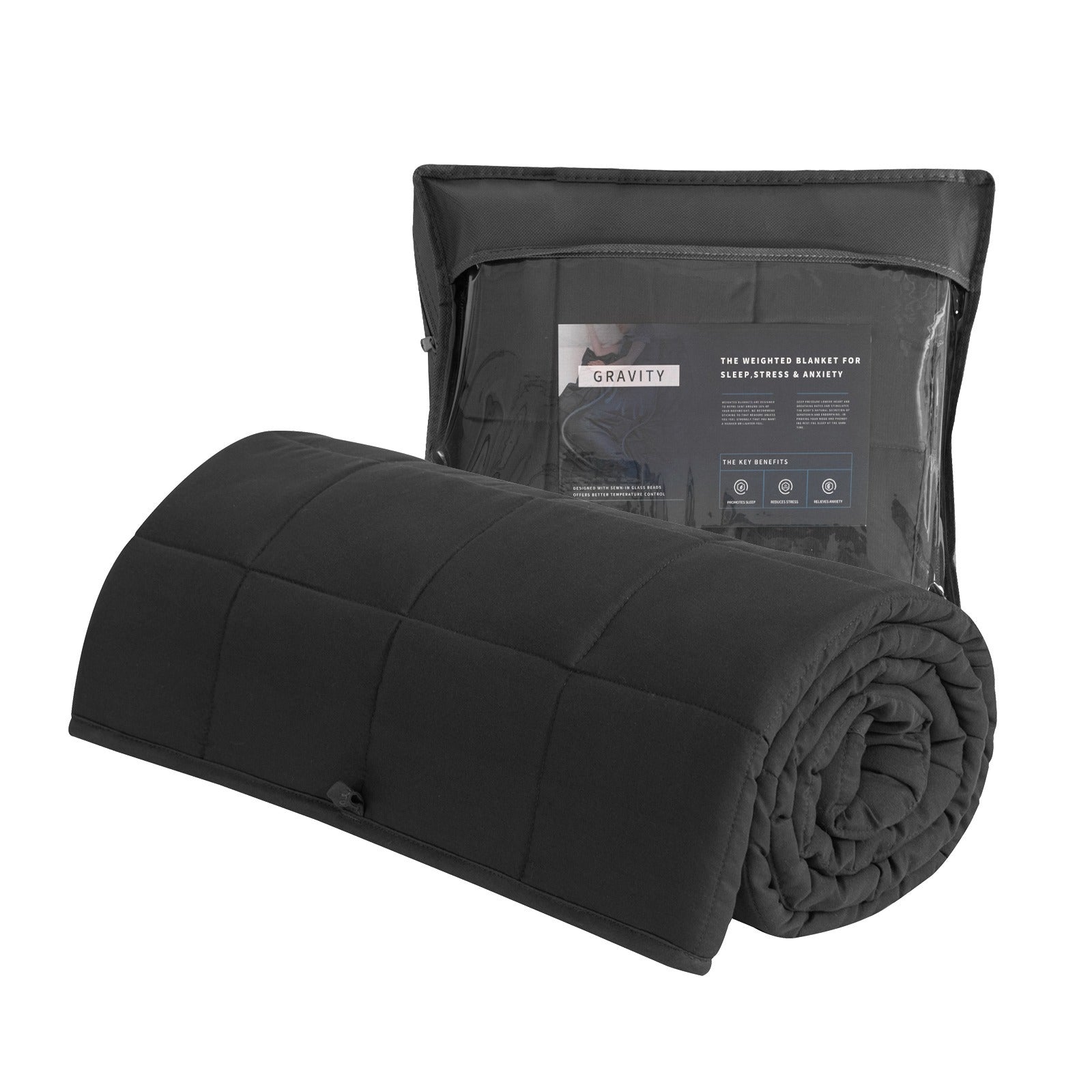 Couverture lestée noire anti-stress – pliée avec pochette Image