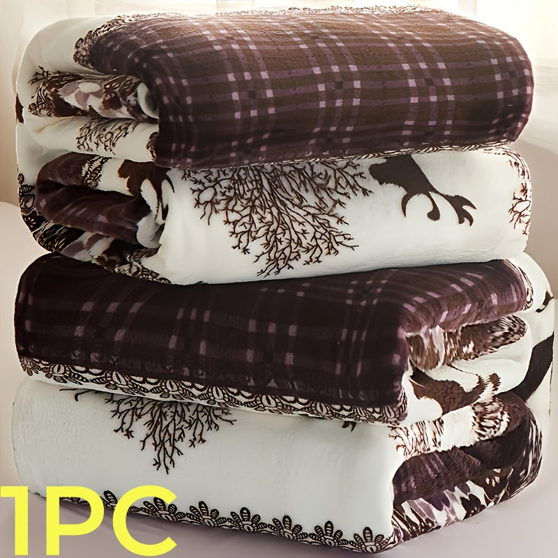 Plaid flanelle imprimé forêt et cerfs Image