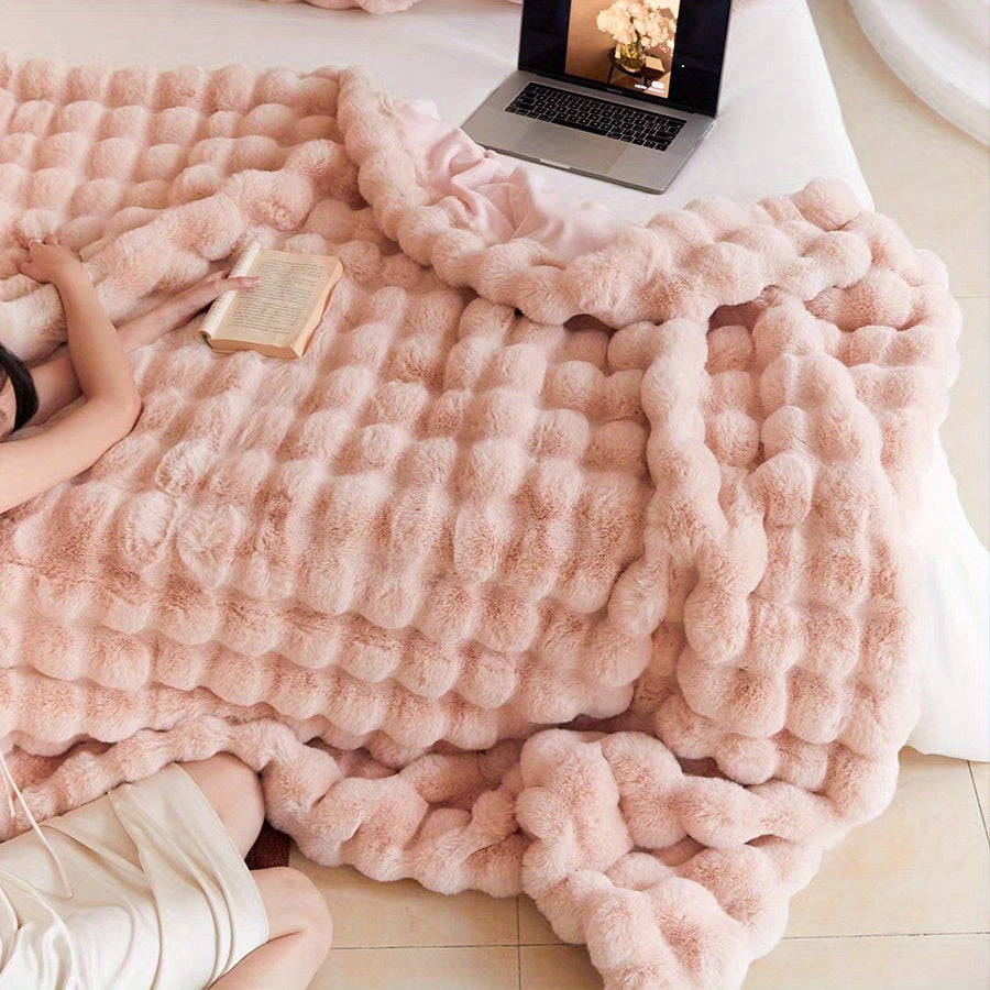 Plaid en fausse fourrure vintage – Rose