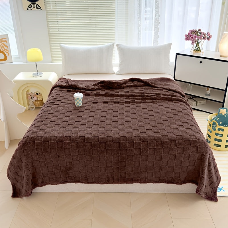 Plaid en peluche à motif damier – Marron