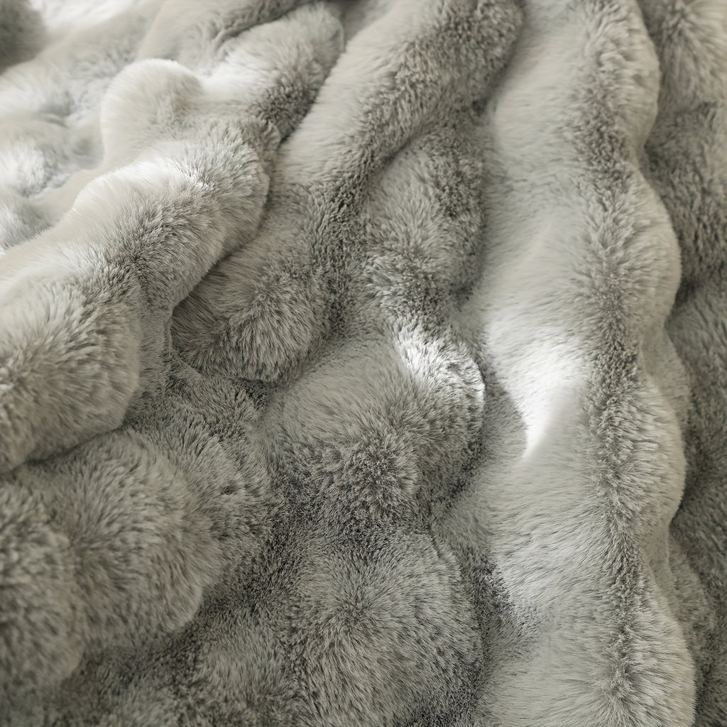 Plaid en fausse fourrure vintage – Gris clair