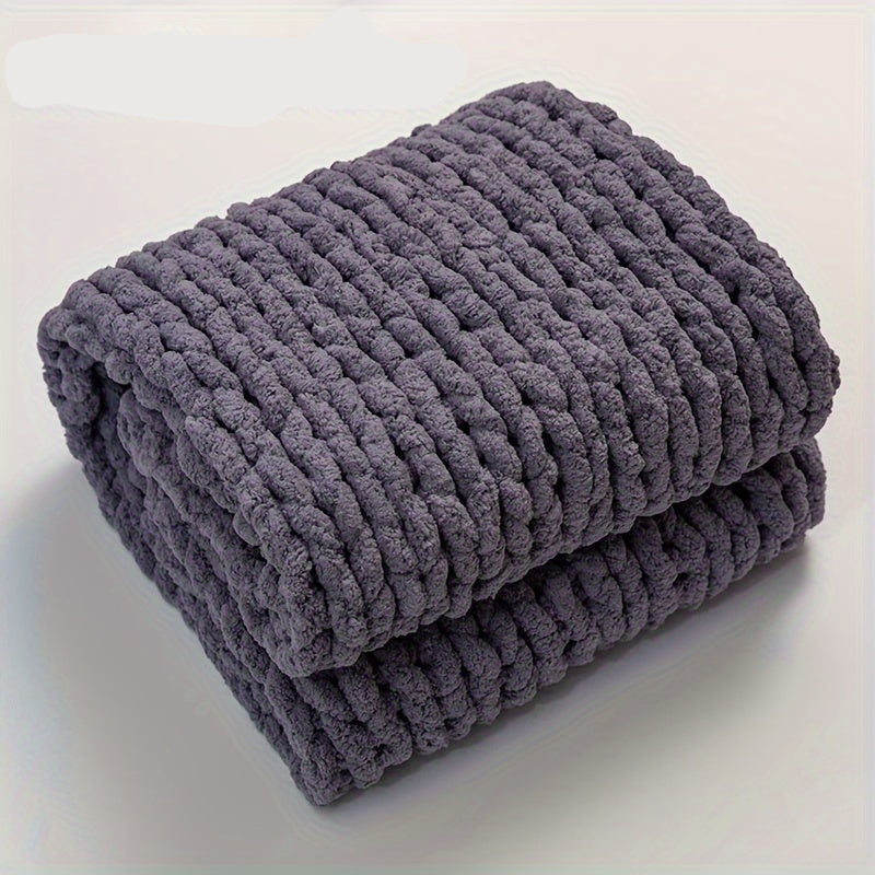 Plaid tricot grosse maille chenille gris profond