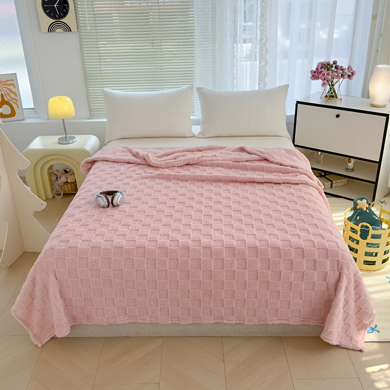 Plaid en peluche à motif damier – Rose