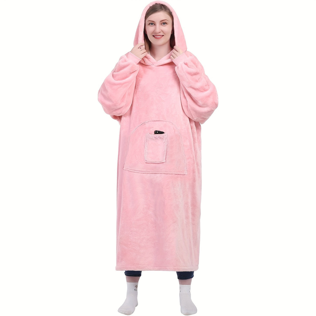 Plaid sweat à capuche longue rose