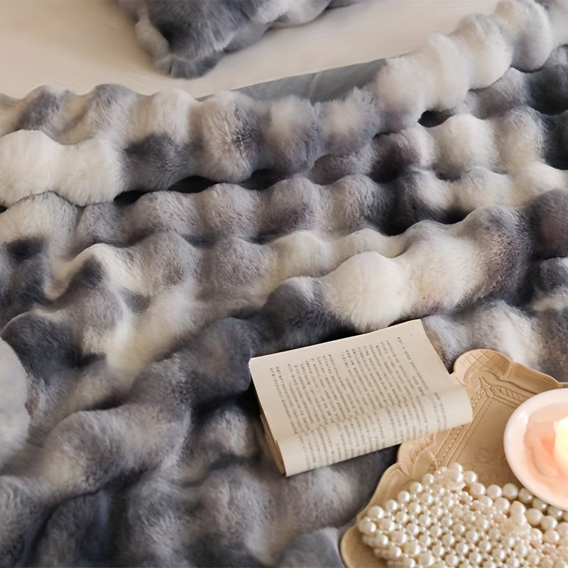 Plaid en fausse fourrure vintage – Bleu