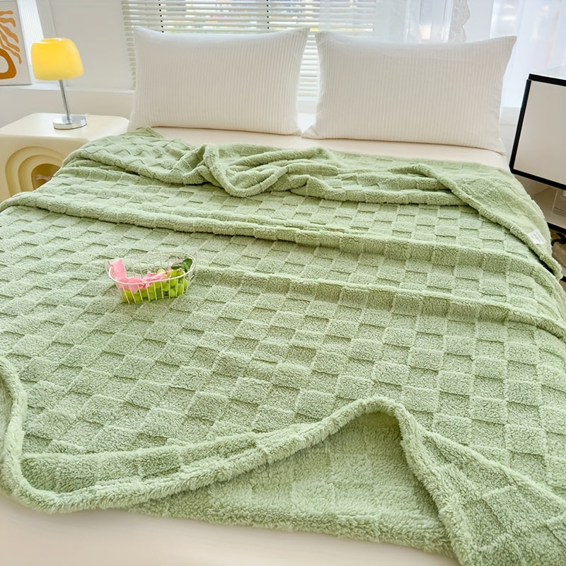 Plaid en peluche à motif damier – Vert