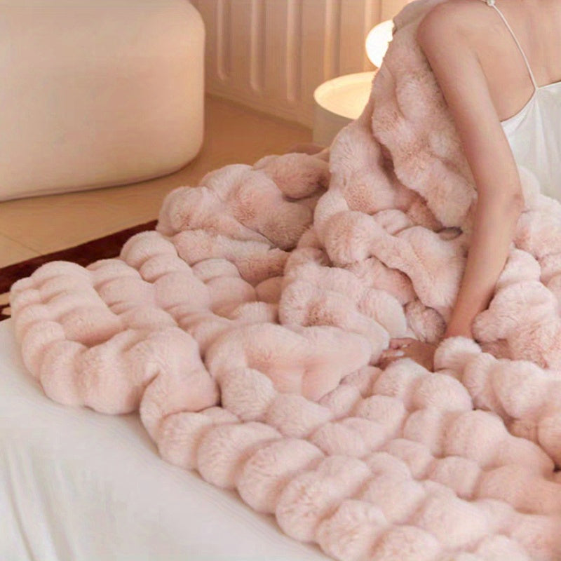 Plaid en fausse fourrure vintage – Rose