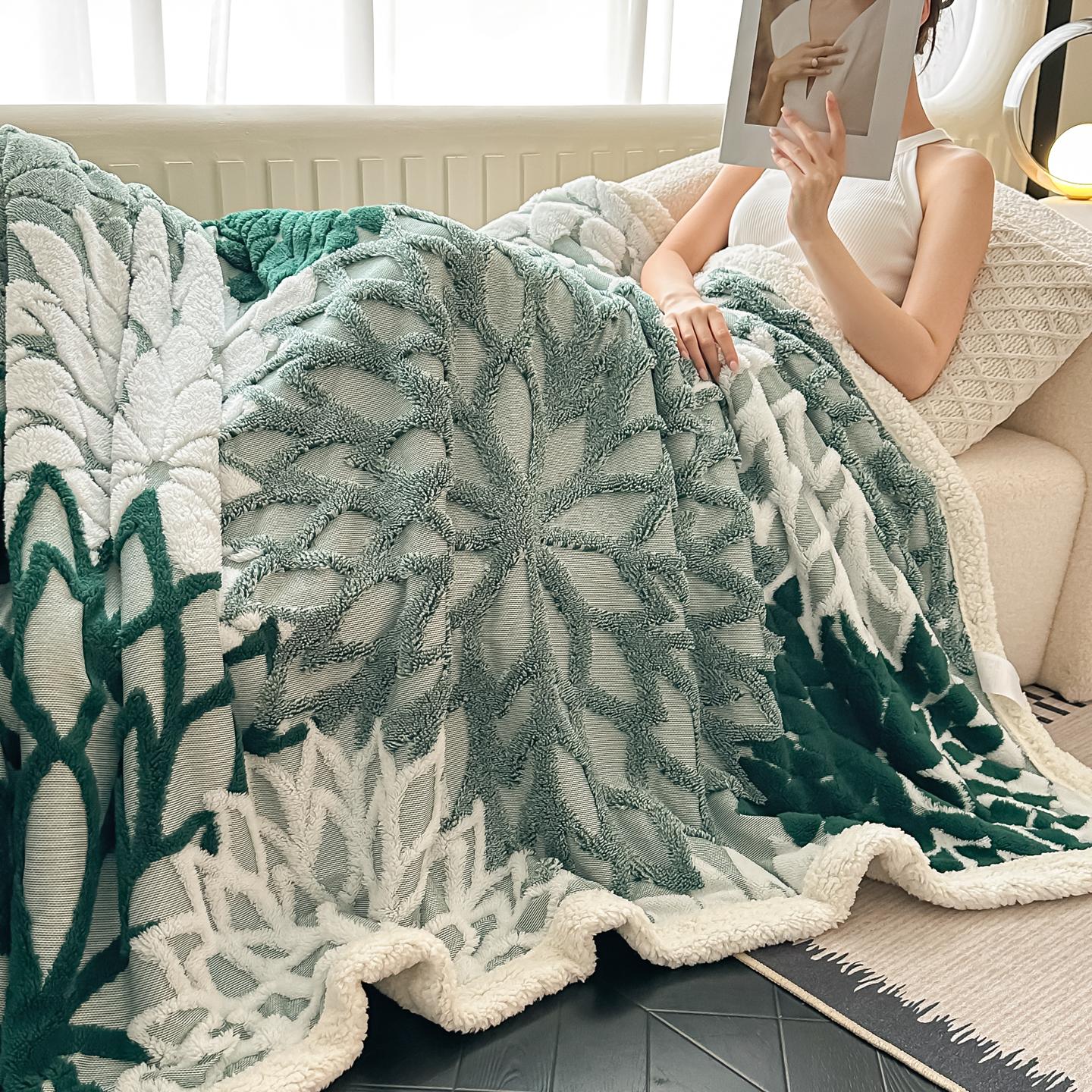Plaid polaire jacquard ajouré – coloris vert foncé Image
