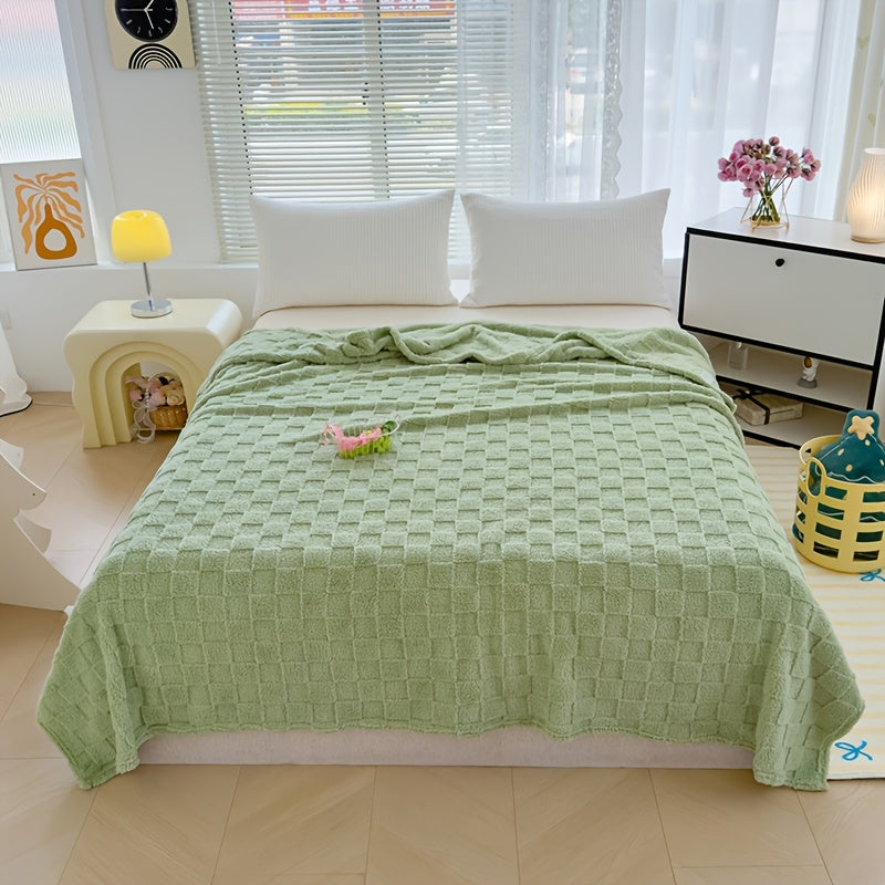Plaid en peluche à motif damier – Vert