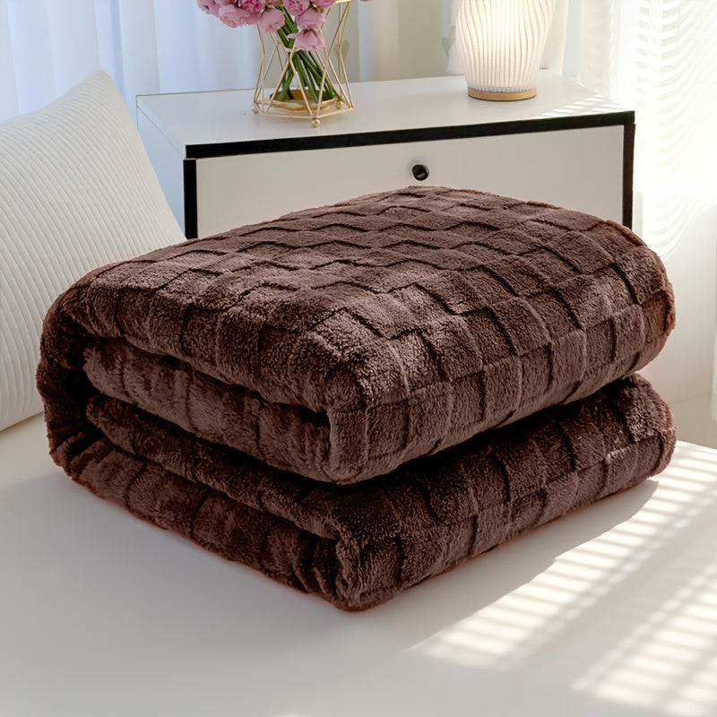 Plaid en peluche à motif damier – Marron