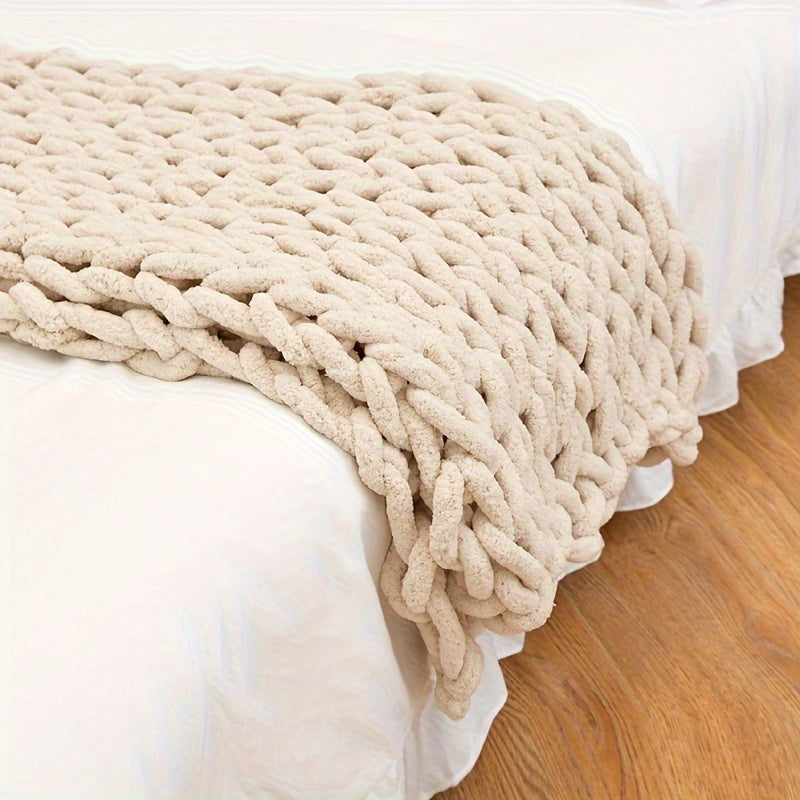 Plaid chenille tricot torsadé – coloris taupe