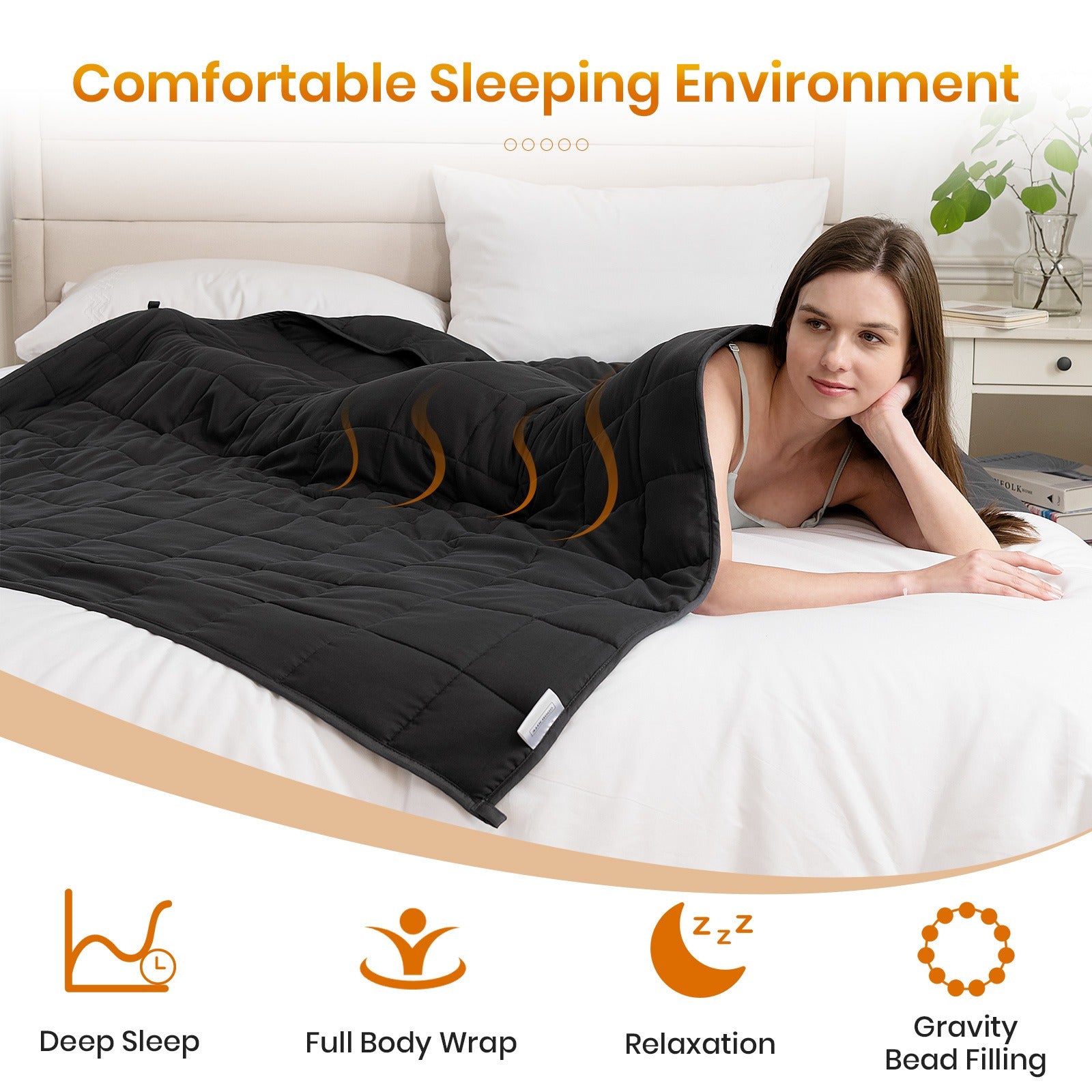 Couverture lestée noire anti-stress – détente sur le lit Image