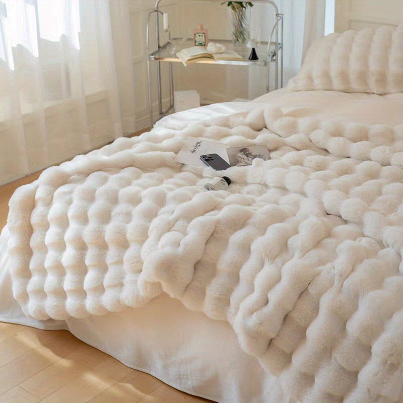 Plaid en fausse fourrure vintage – Blanc
