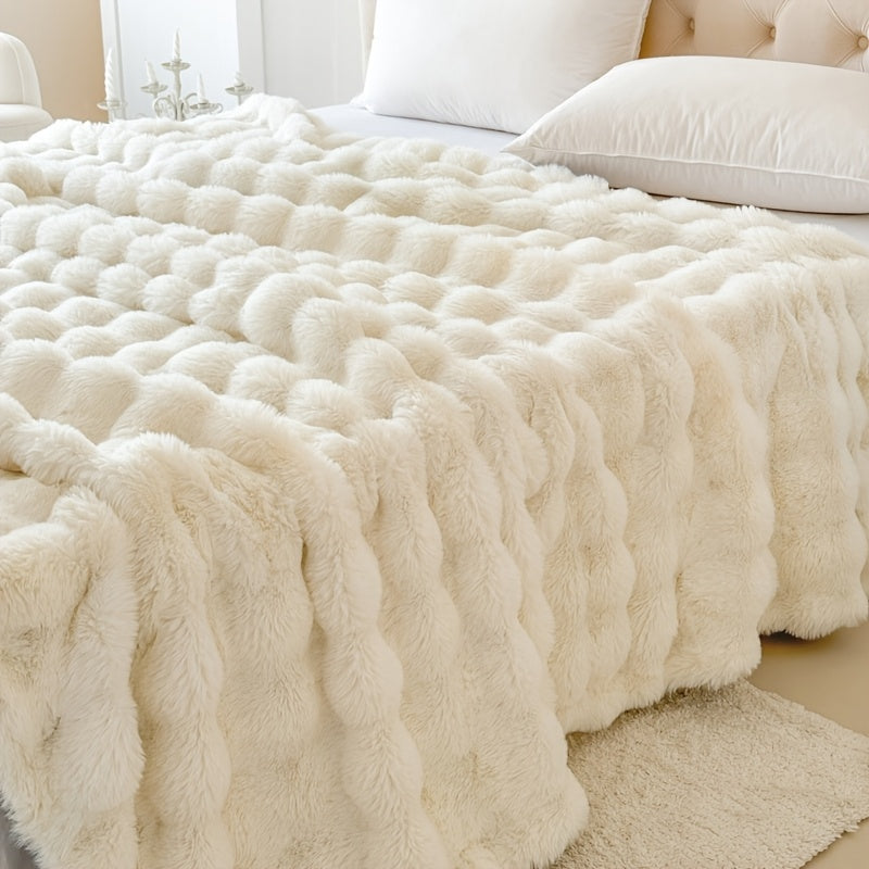 Plaid fausse fourrure double épaisseur – Blanc
