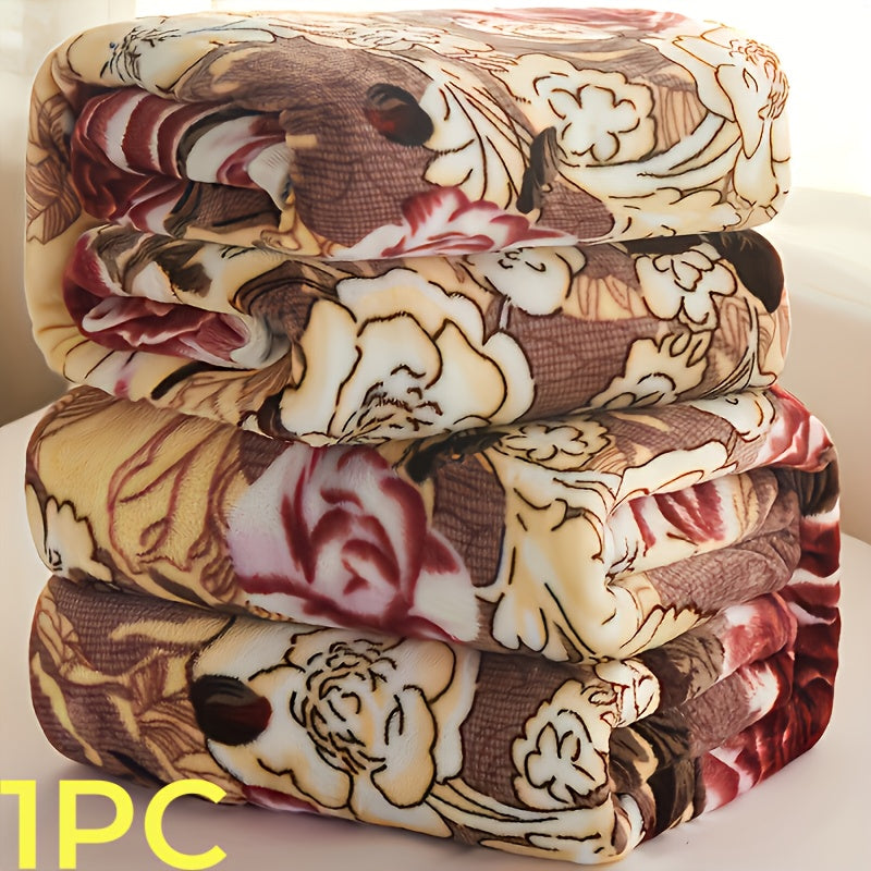 Plaid flanelle imprimé roses brun et crème Image