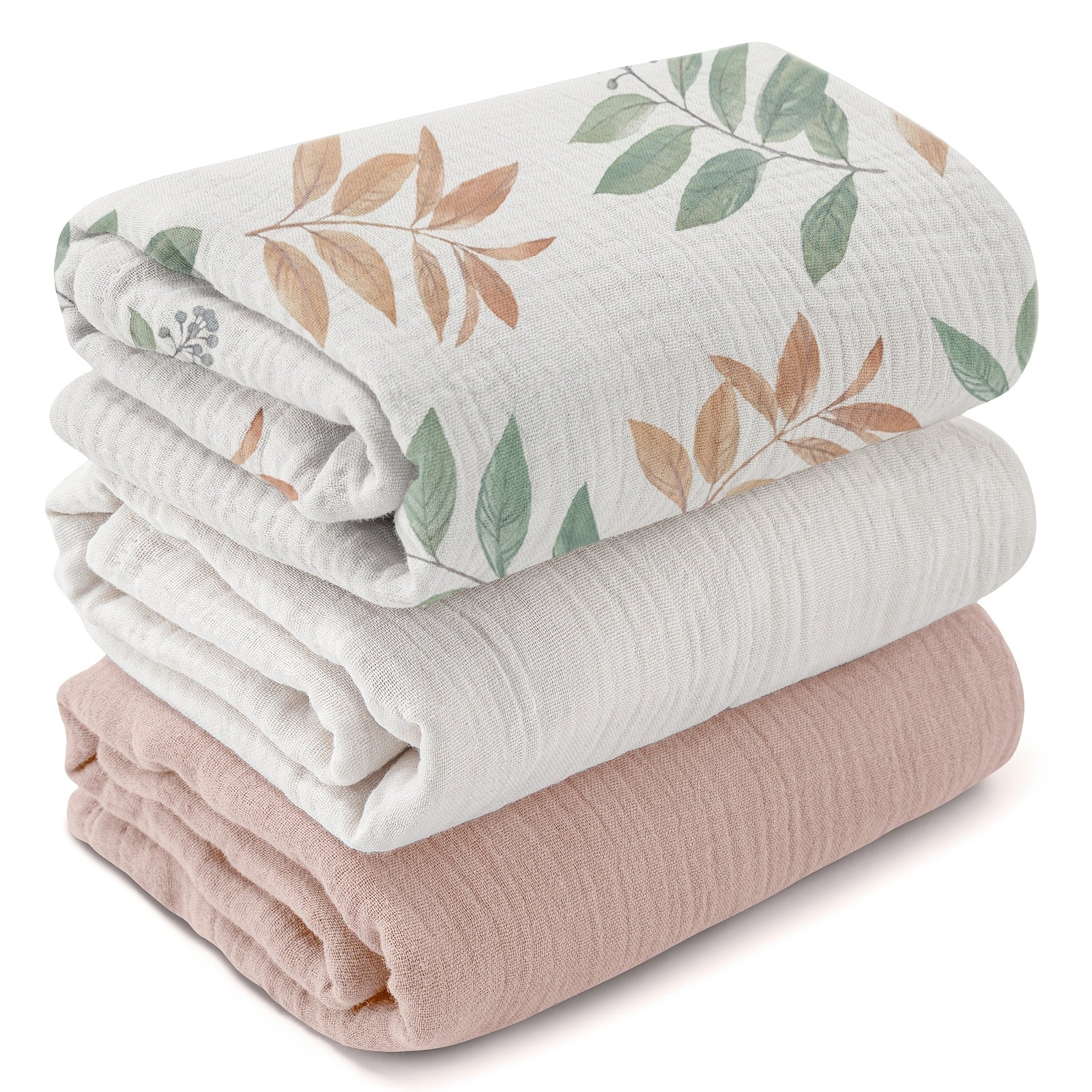 Lot de 3 langes en mousseline tons pastel – Feuillage Image