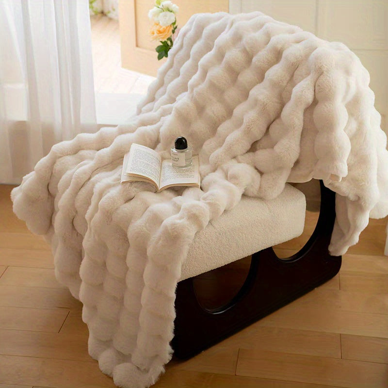 Plaid en fausse fourrure vintage – Blanc