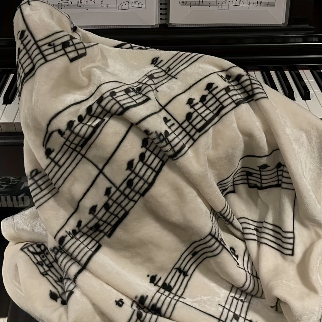 Plaid cachemire imprimé partition musicale, détail