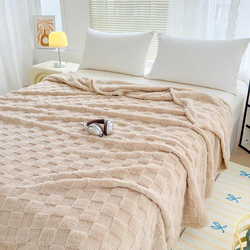 Plaid en peluche à motif damier – Beige
