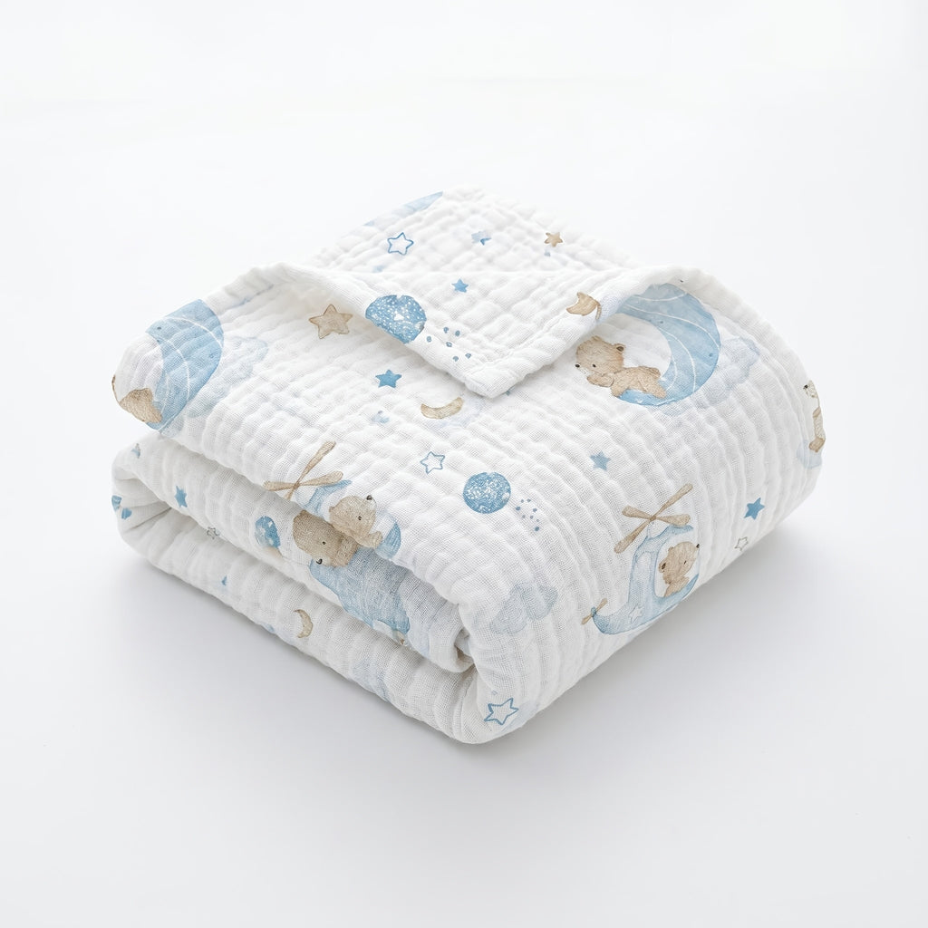 Couverture bébé en mousseline épaisse – Avion blue bear