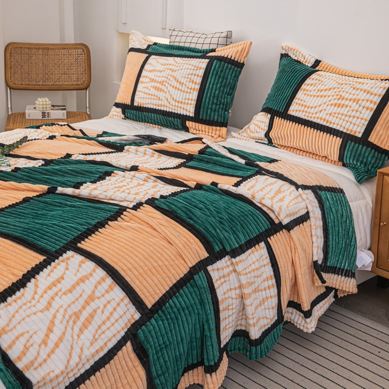 Plaid patchwork à carreaux – coloris vert camel
