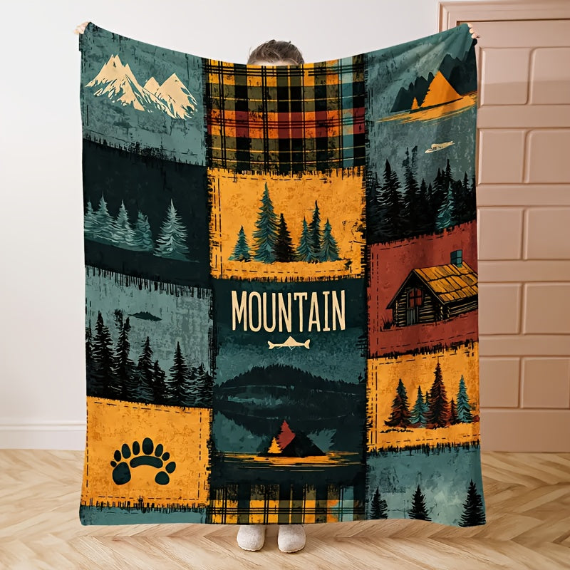 Plaid patchwork montagne rustique déployé Image