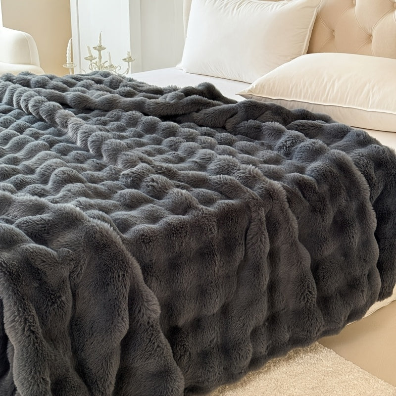 Plaid fausse fourrure double épaisseur – Gris