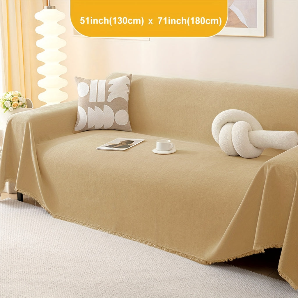 Plaid en chenille douce à franges – Beige jaune