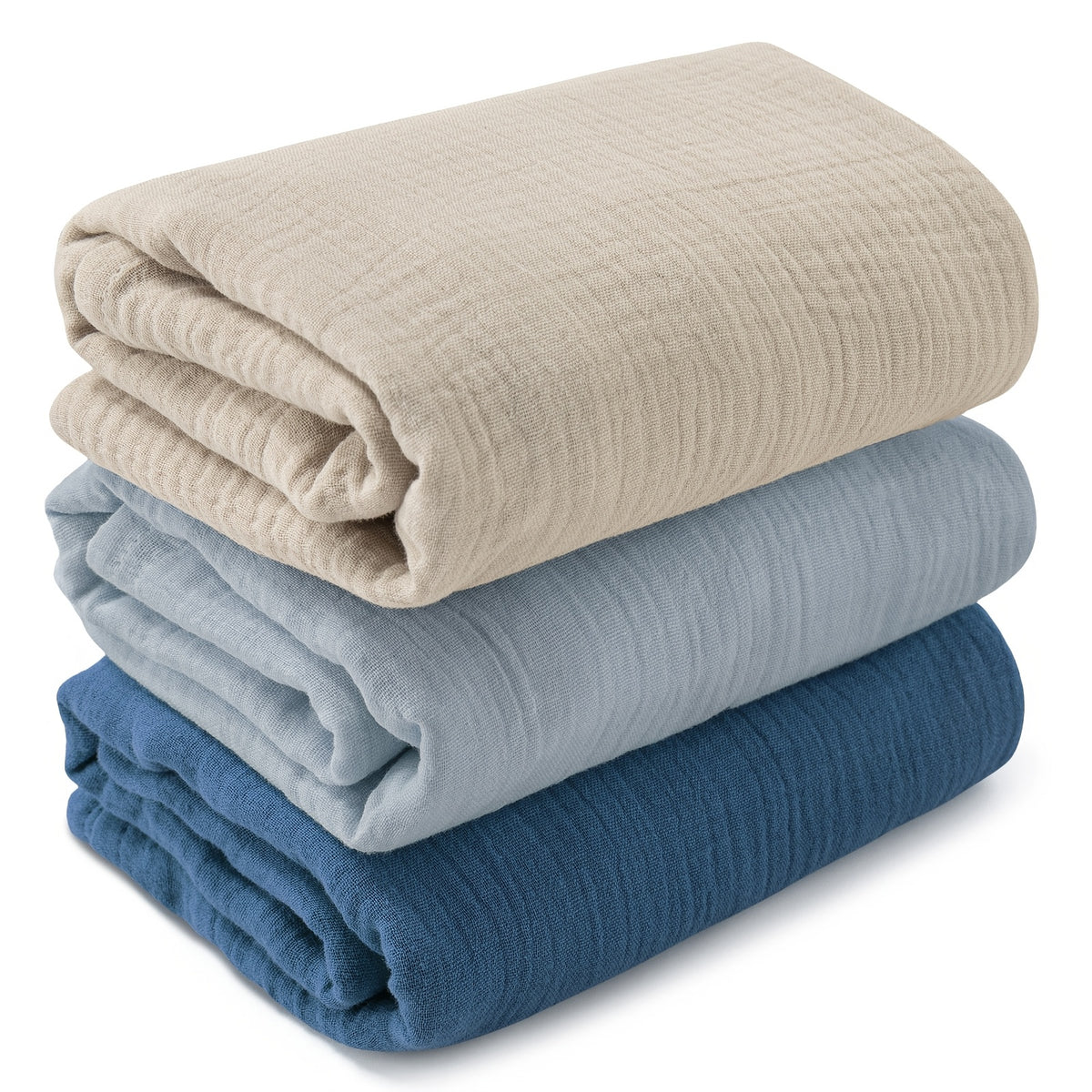 Lot de 3 langes en mousseline tons pastel – Bleu